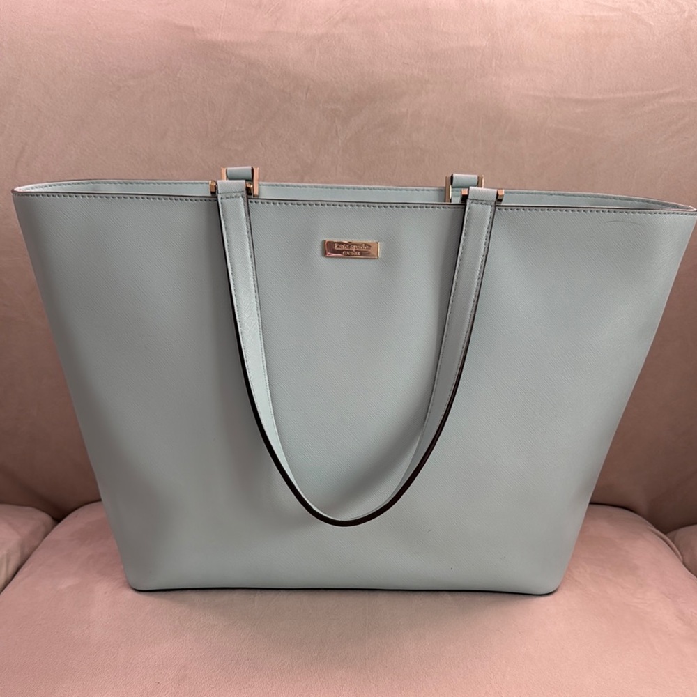 Beautiful Kate Spade Baby Blue Tote with Textured Leather and Gold Logo